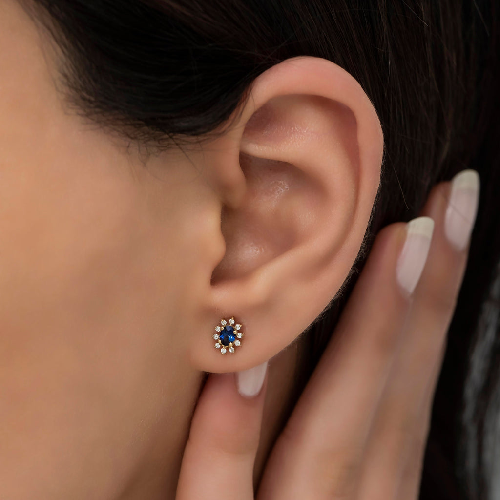 14K Gold Blue Sapphire & Diamond Oval Earrings – Astra