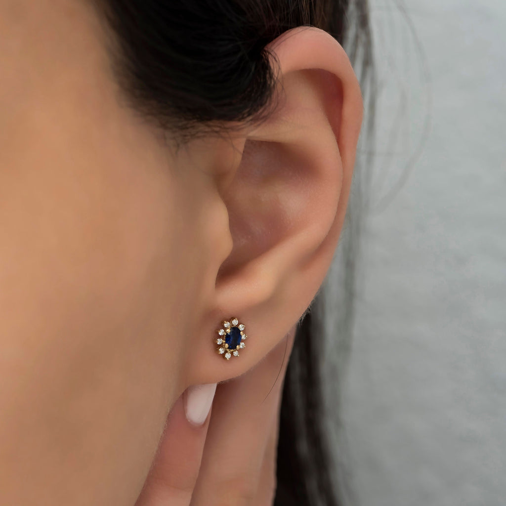 14K Gold Blue Sapphire & Diamond Oval Earrings – Astra