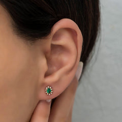 14K Gold Emerald & Diamond Oval Earrings – Astra