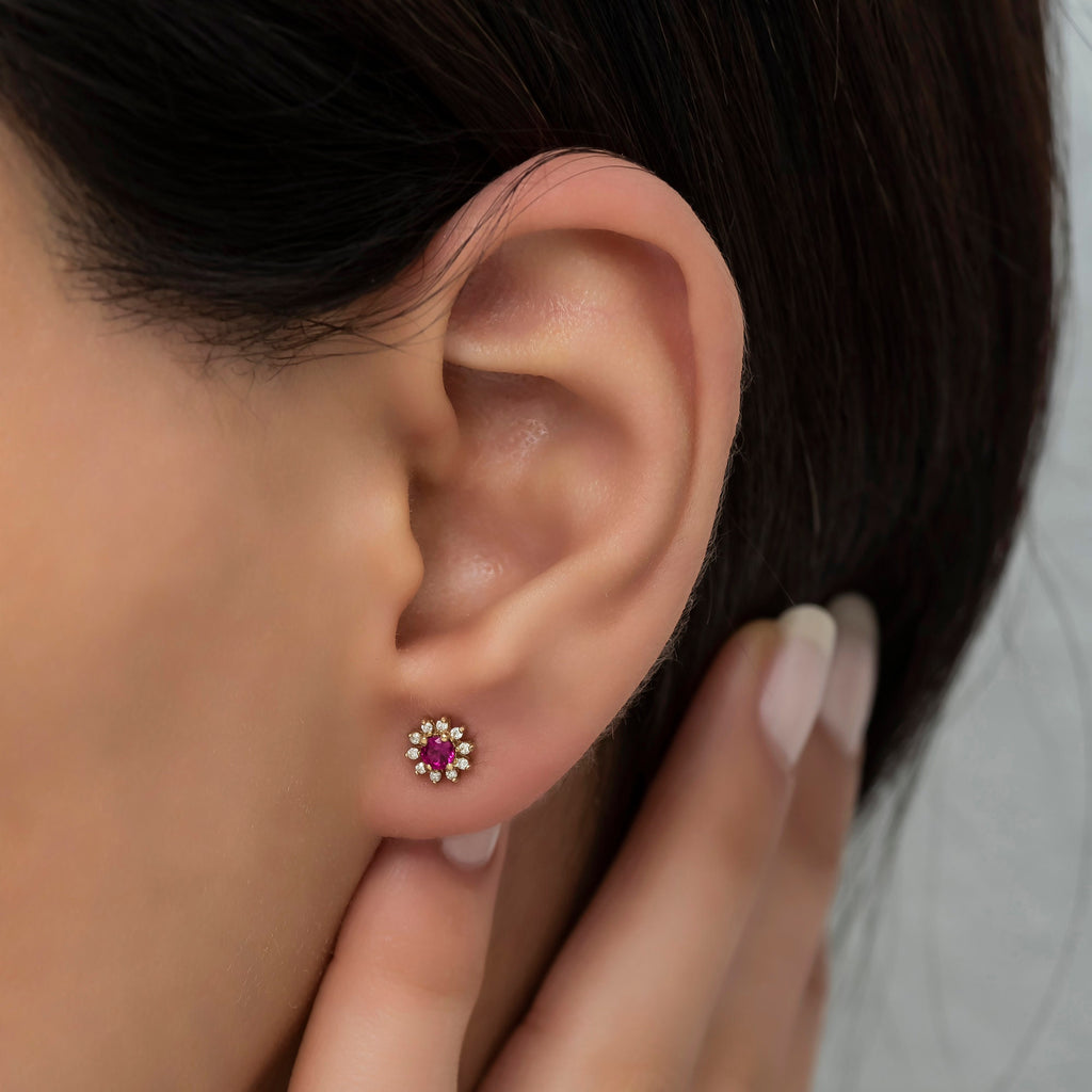 14K Gold Ruby & Diamond Round Earrings – Astra