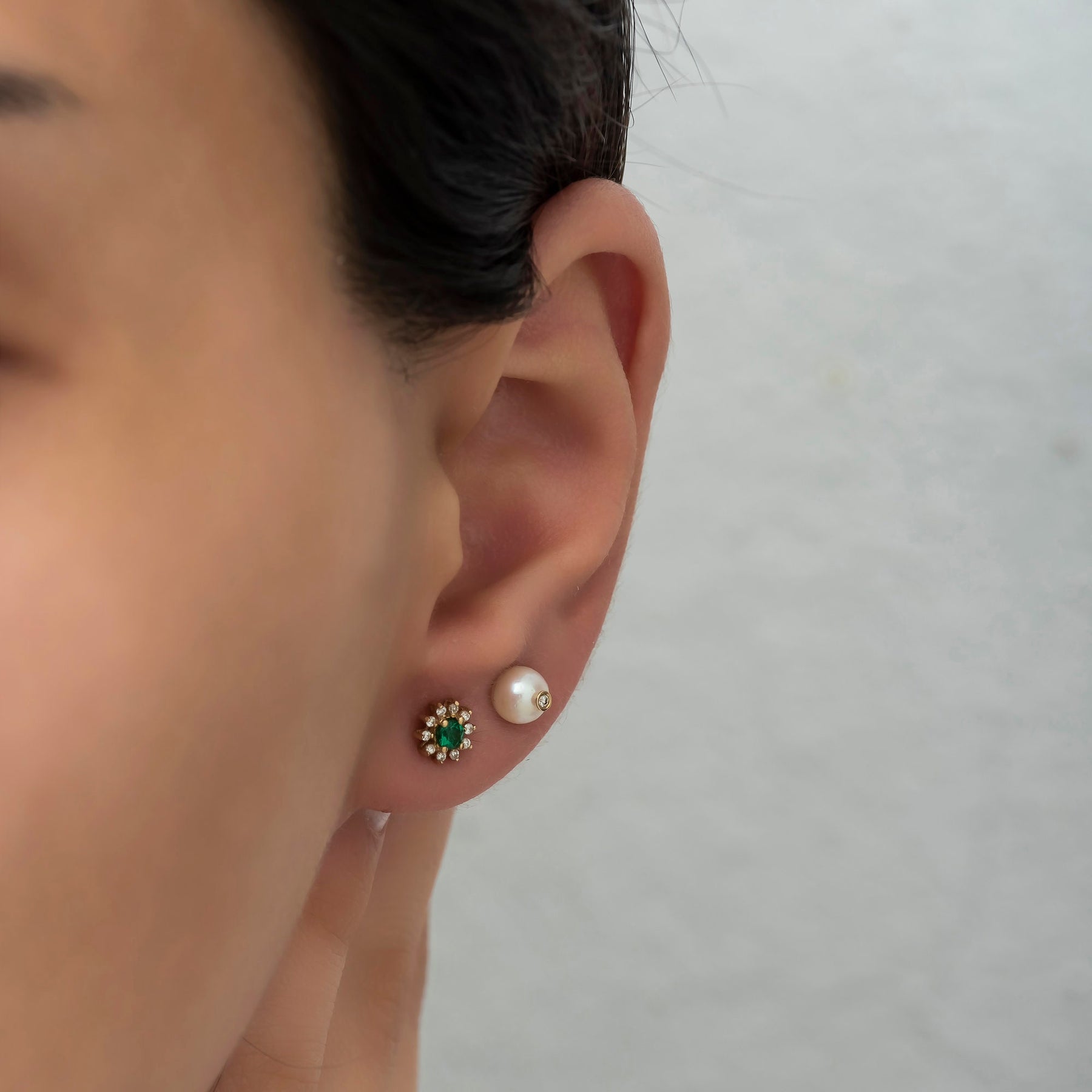 14K Gold Emerald & Diamond Round Earrings – Astra