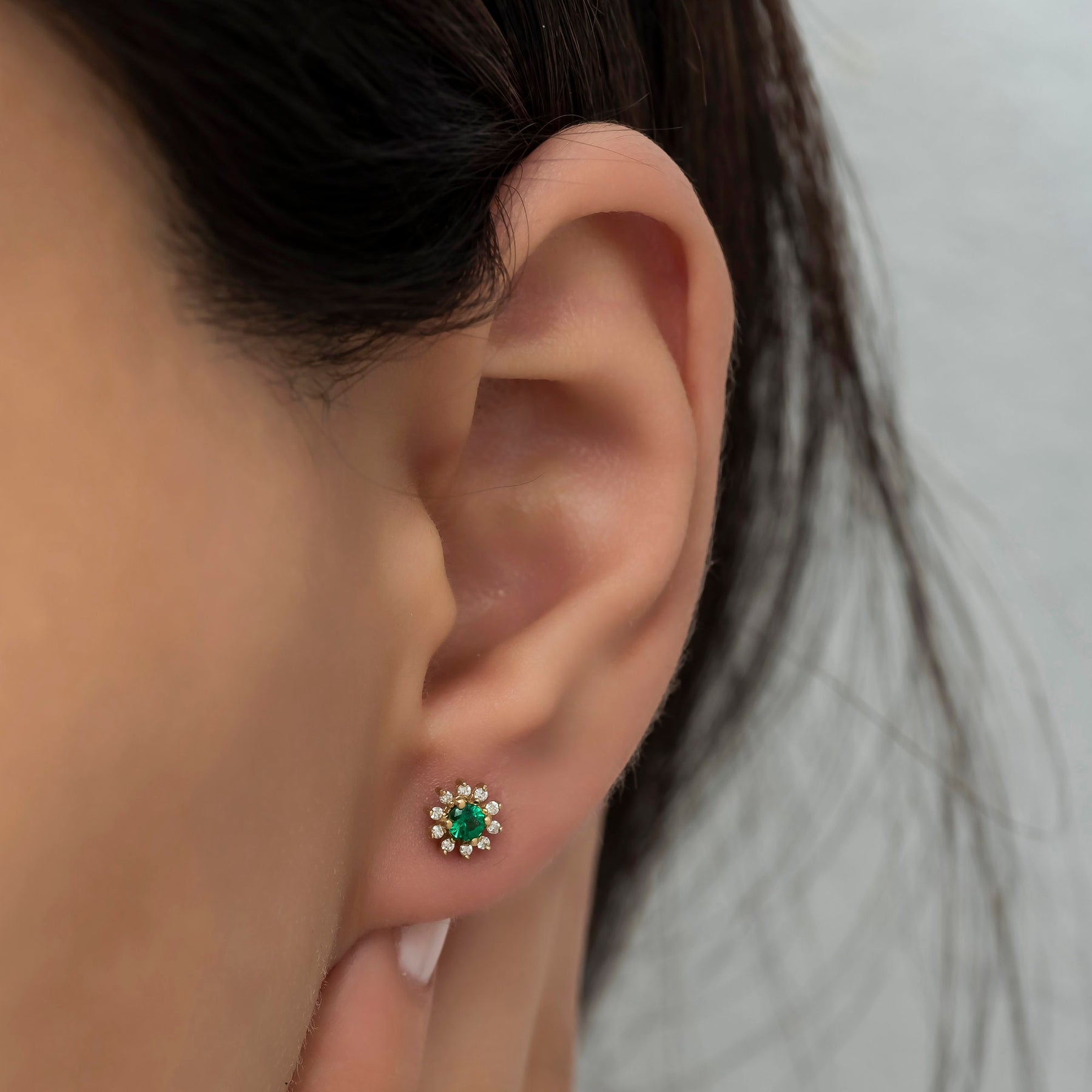 14K Gold Emerald & Diamond Round Earrings – Astra