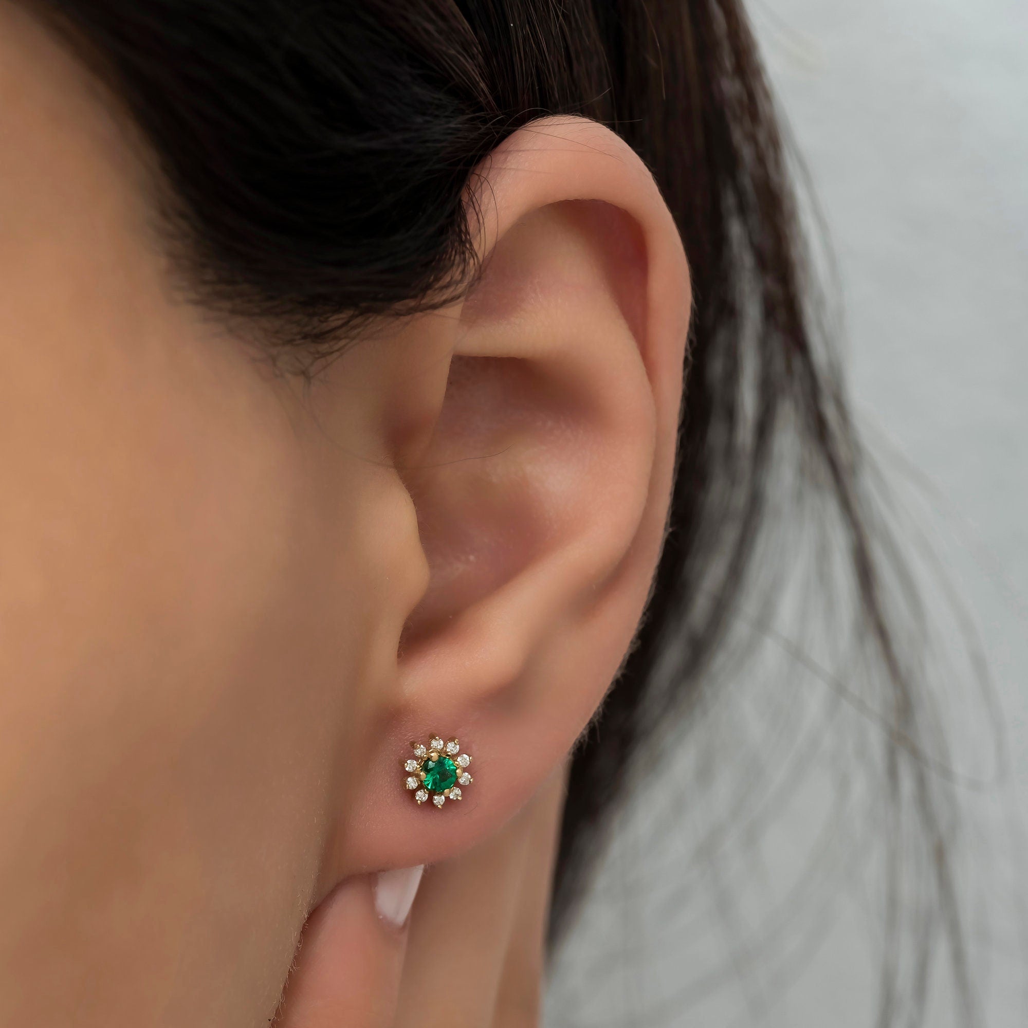 14K Gold Emerald & Diamond Round Earrings – Astra