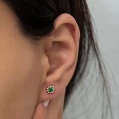 14K Gold Emerald & Diamond Round Earrings – Astra