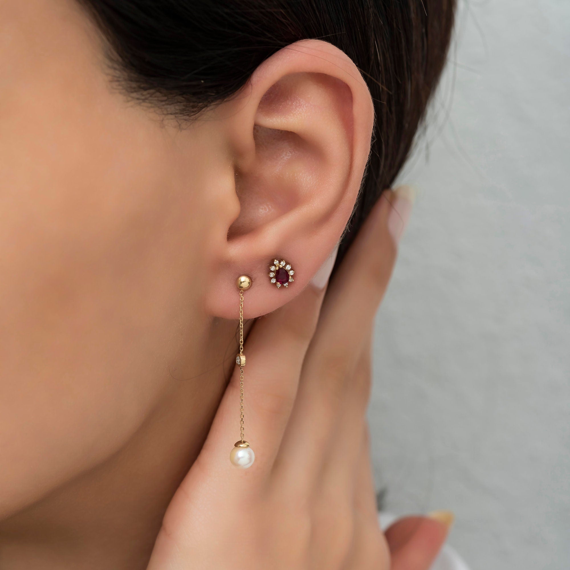 14K Gold Ruby & Diamond Pear Earrings – Astra