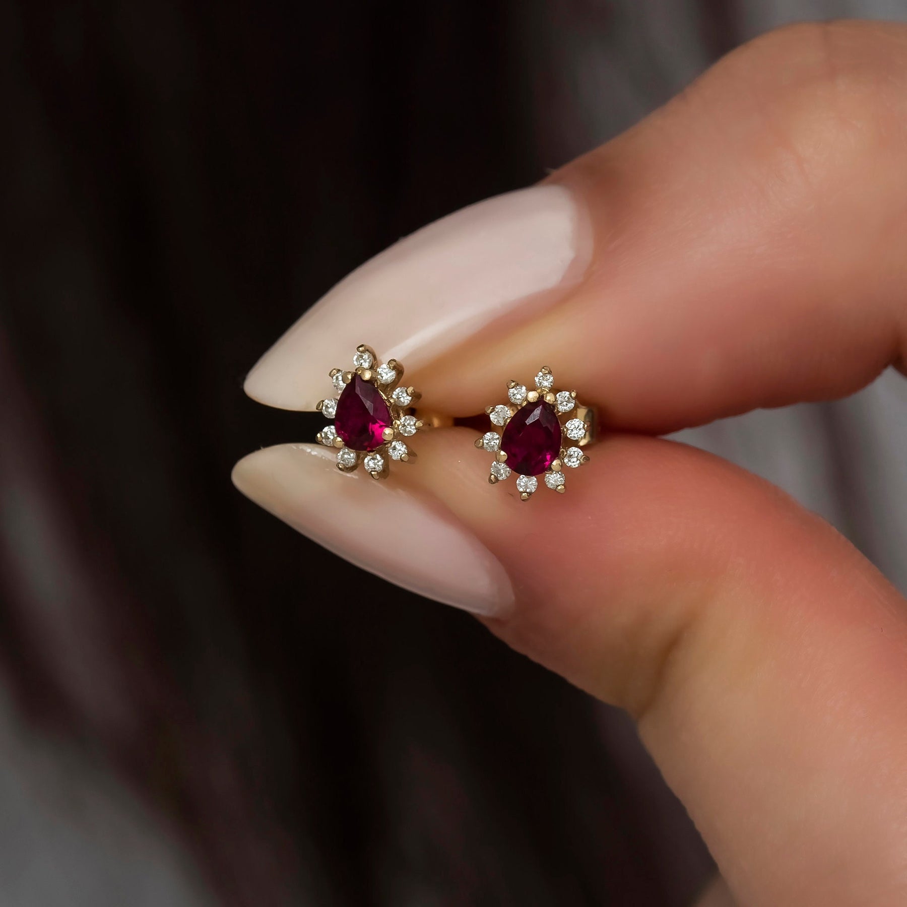 14K Gold Ruby & Diamond Pear Earrings – Astra