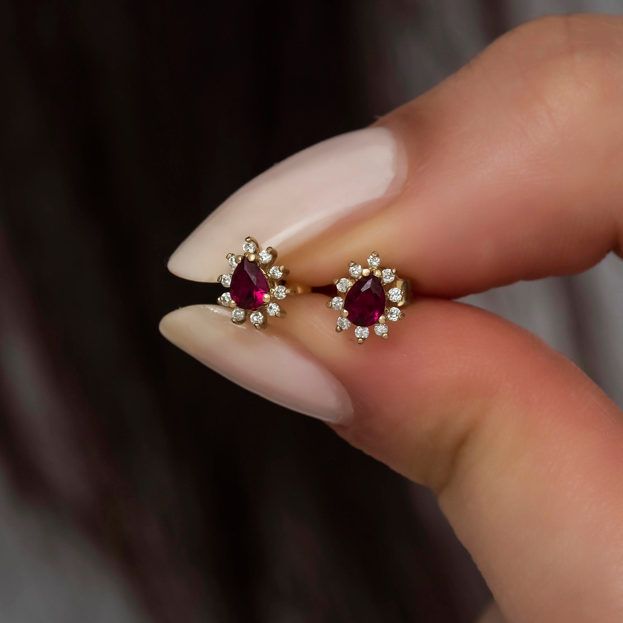 14K Gold Ruby & Diamond Pear Earrings – Astra