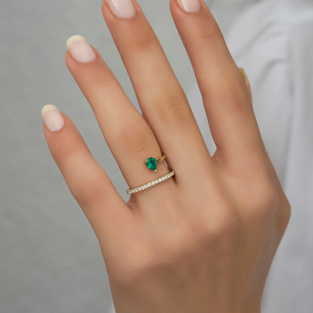14K Gold Pear Emerald & Diamond Ring – Elviera