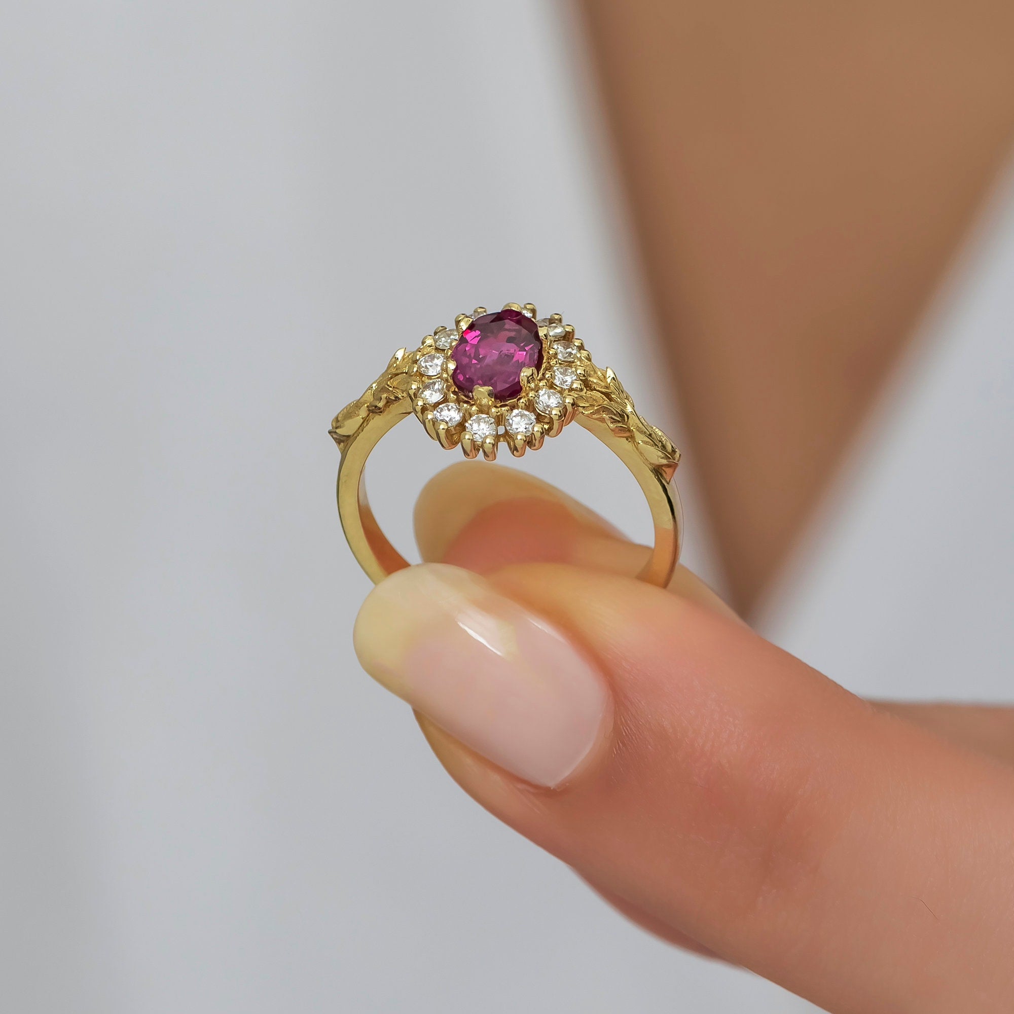 14K Elegant Ruby Ring for Woman/ Diamond Ring with Ruby/ 14K Gold Diamond Rings Gift for Her/ Engagement Rings for Woman/ Christmas Gifts