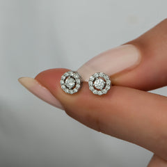 14K Gold Diamond Halo Stud Earrings — Liora