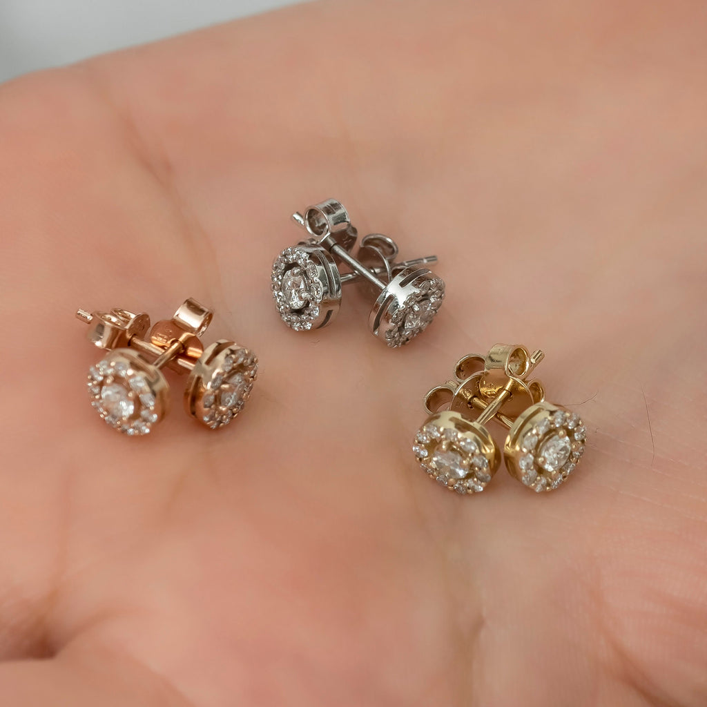 14K Gold Diamond Halo Stud Earrings — Liora