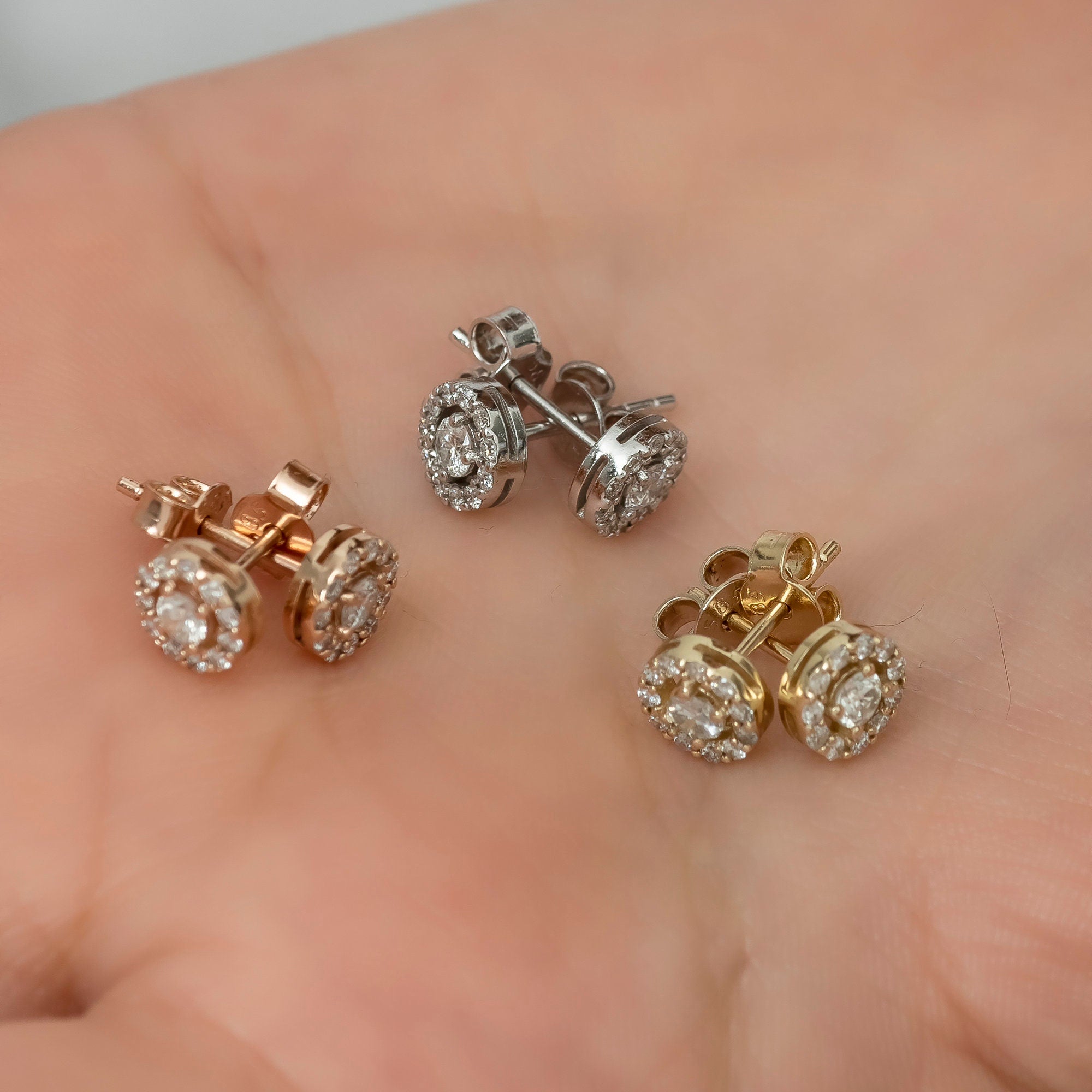 14K Gold Diamond Halo Stud Earrings — Liora