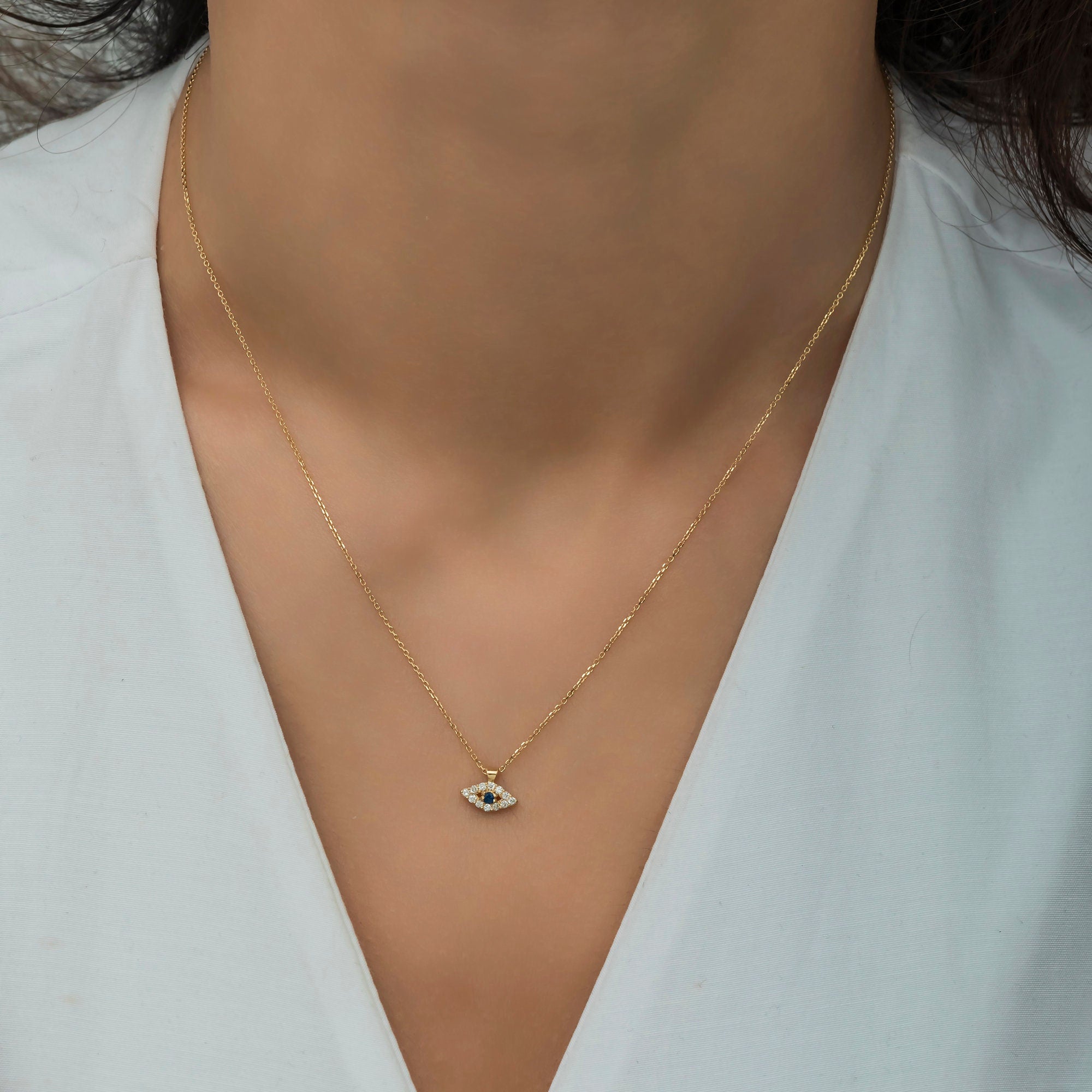 14K Gold Diamond Evil Eye Necklace – Sentinel