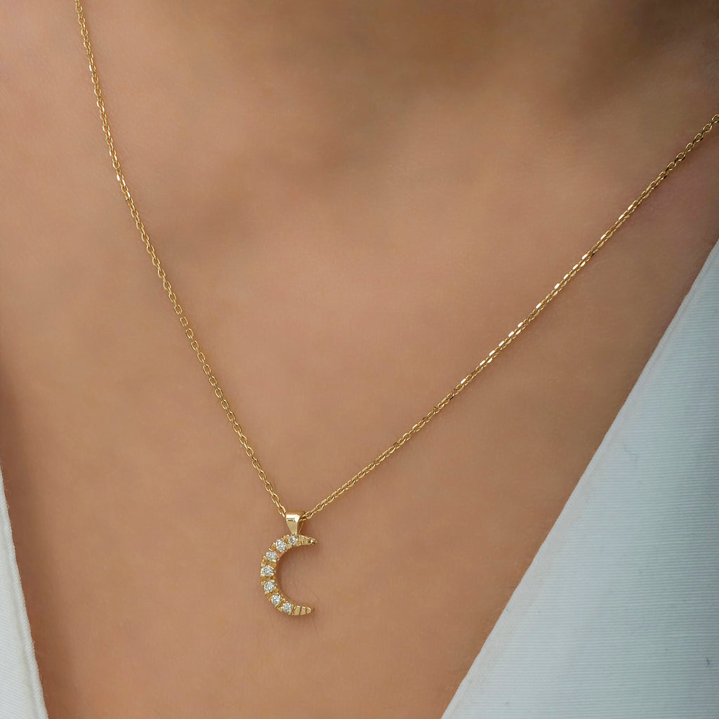 14K Gold Diamond Crescent Moon Necklace – Lunara