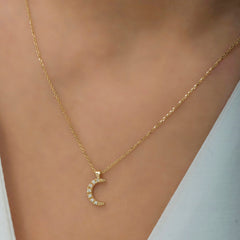 14K Gold Diamond Crescent Moon Necklace – Lunara