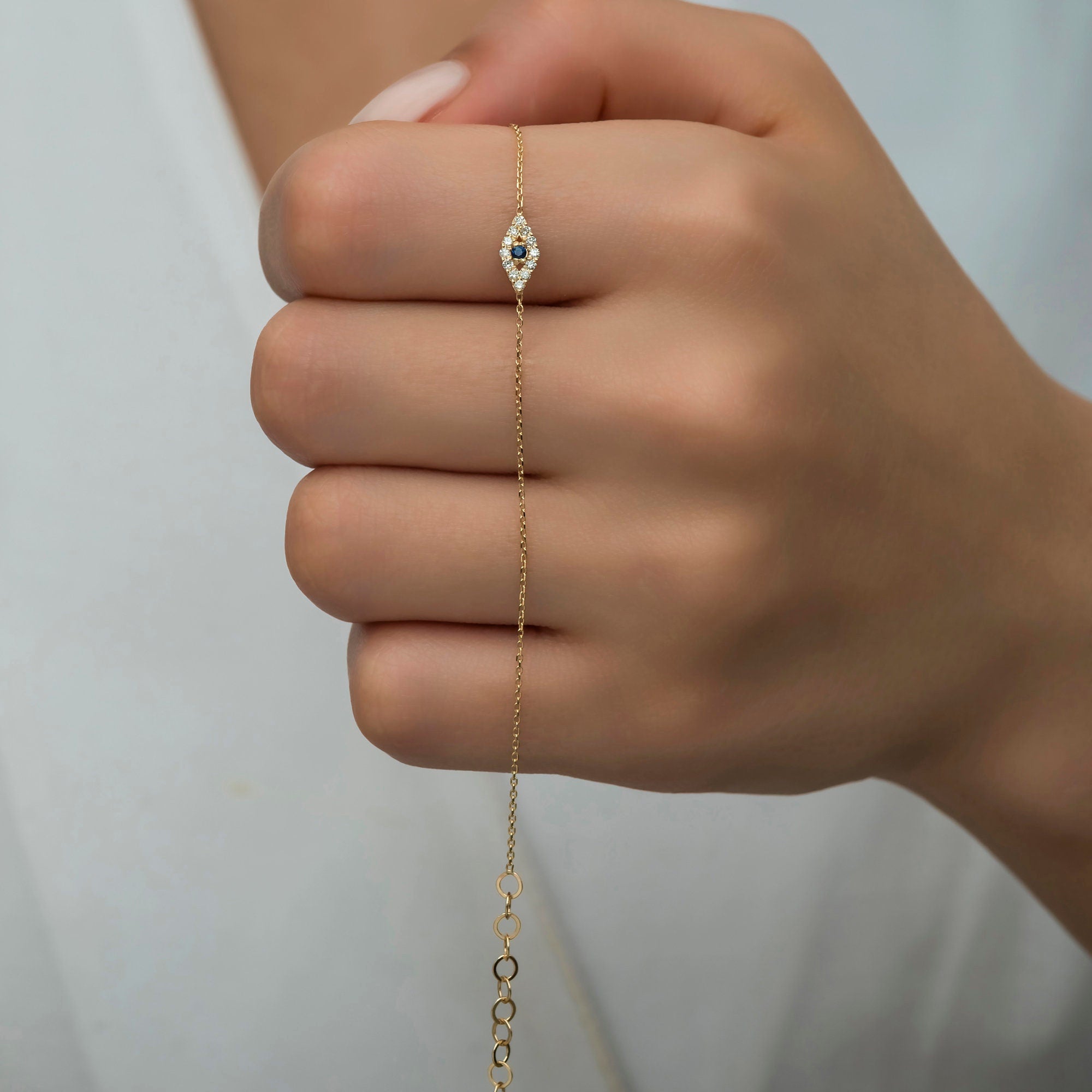 14K Gold Diamond Evil Eye Bracelet – Sentinel