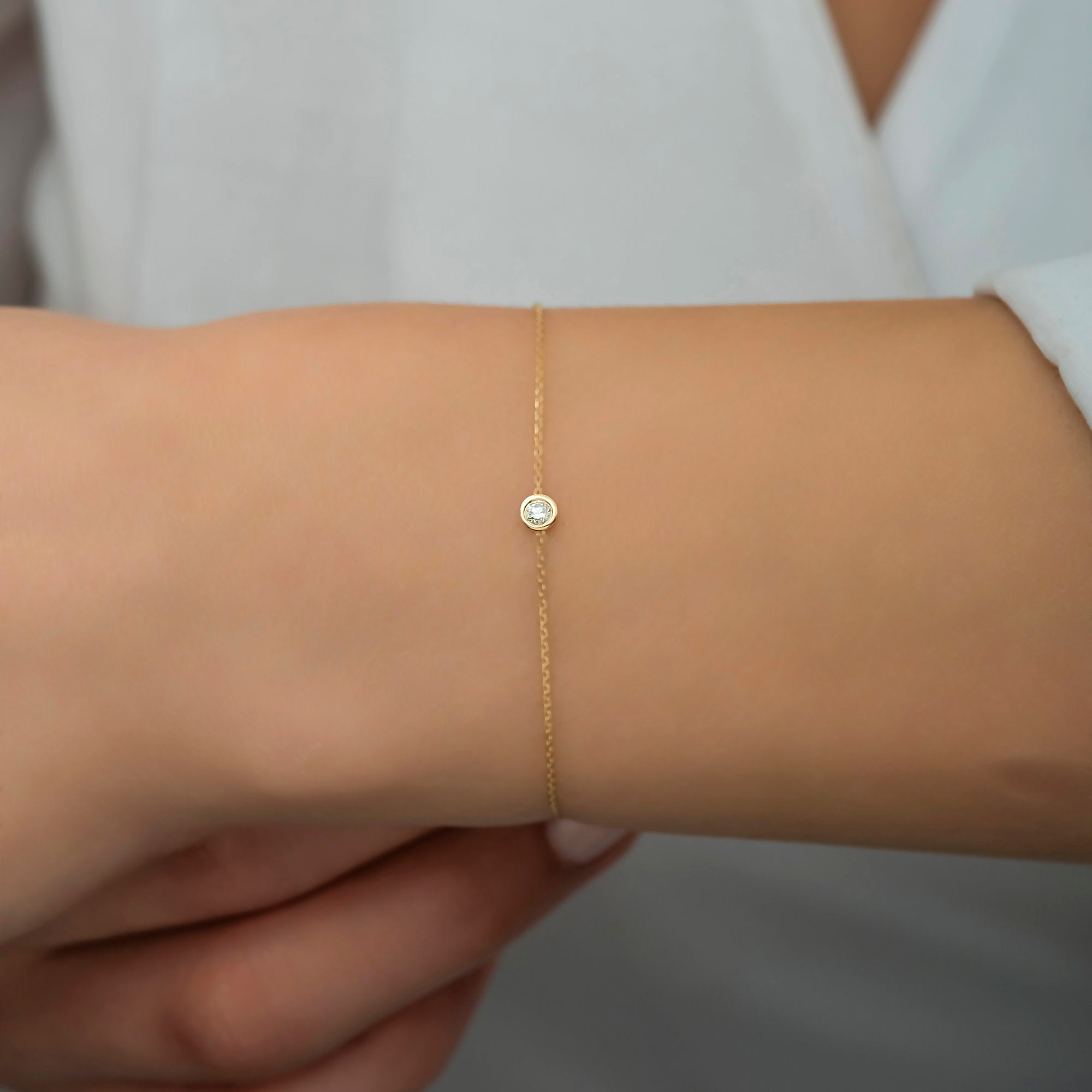 14K Gold Bezel-Set Diamond Bracelet – Serelis