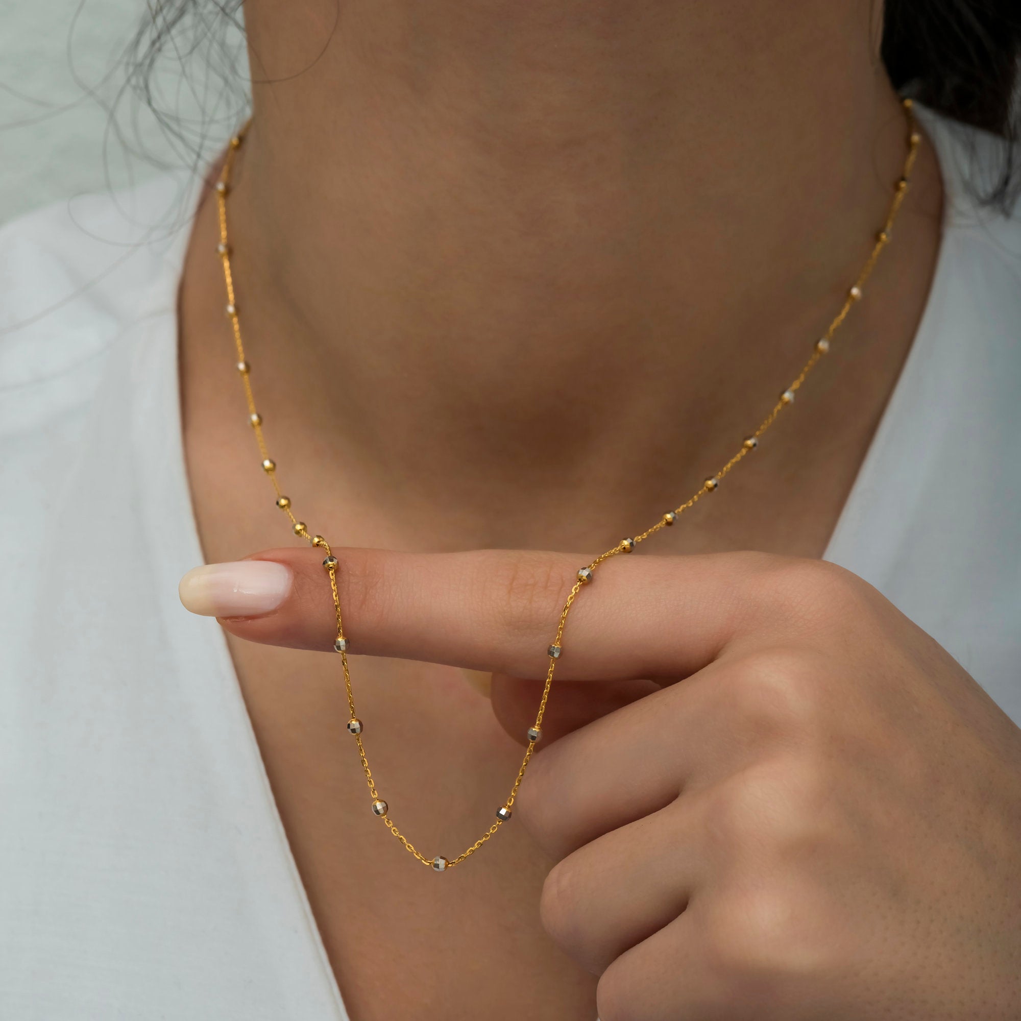 14K Gold Dainty Saturn Chain Necklace for Woman / 14K Solid Yellow Gold Chain Necklaces/ Cable Saturn Curb Chain/ Christmas Gifts