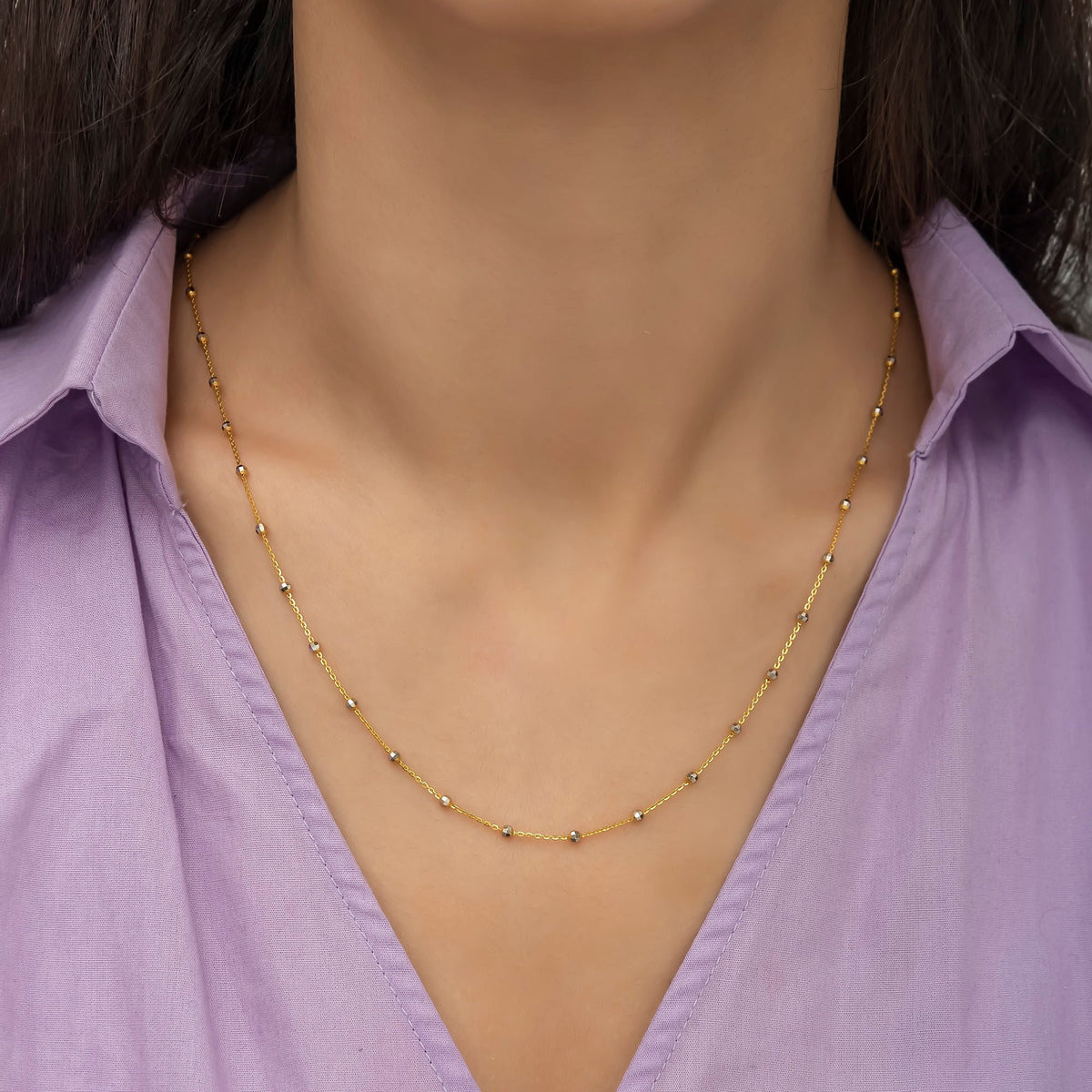 14K Gold Dainty Saturn Chain Necklace for Woman / 14K Solid Yellow Gold Chain Necklaces/ Cable Saturn Curb Chain/ Christmas Gifts