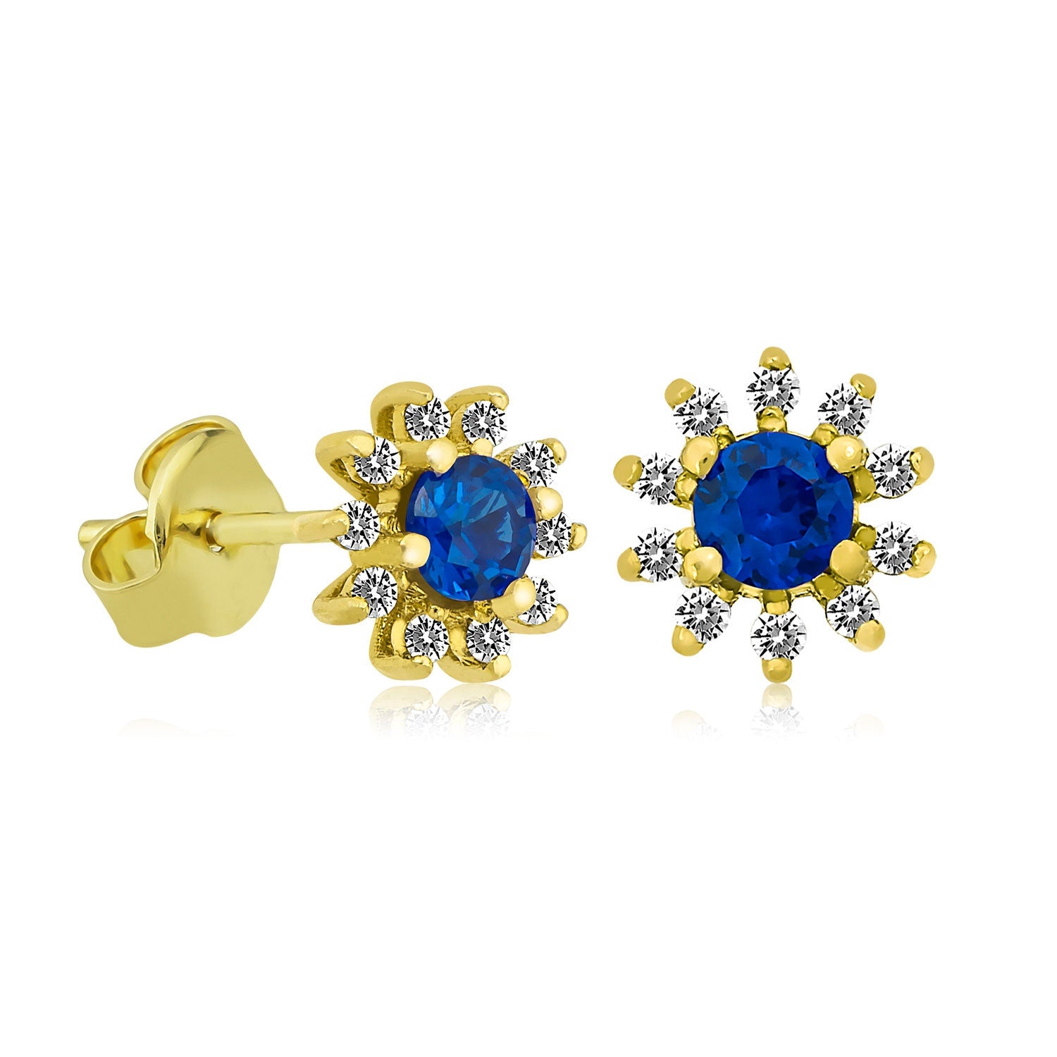 14K Gold Blue Sapphire & Diamond Round Earrings – Astra