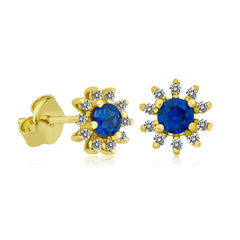 14K Gold Blue Sapphire & Diamond Round Earrings – Astra