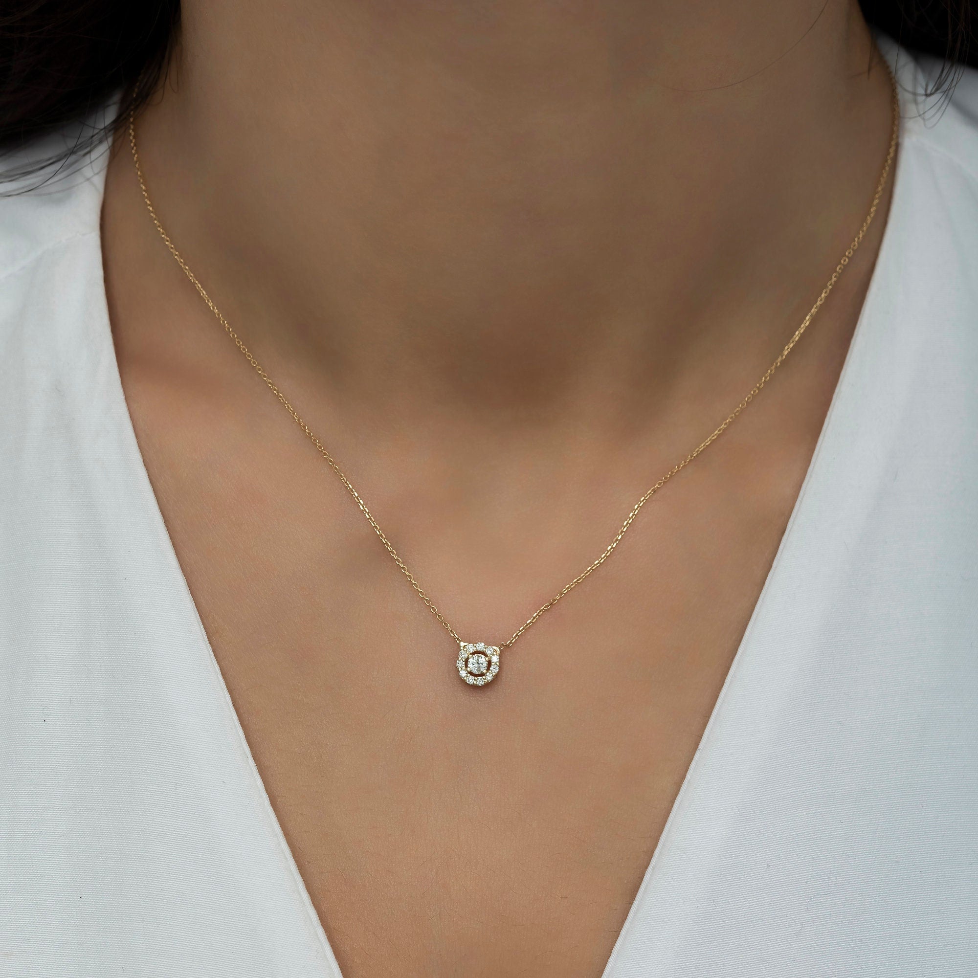 14K Gold Diamond Halo Pendant — Liora