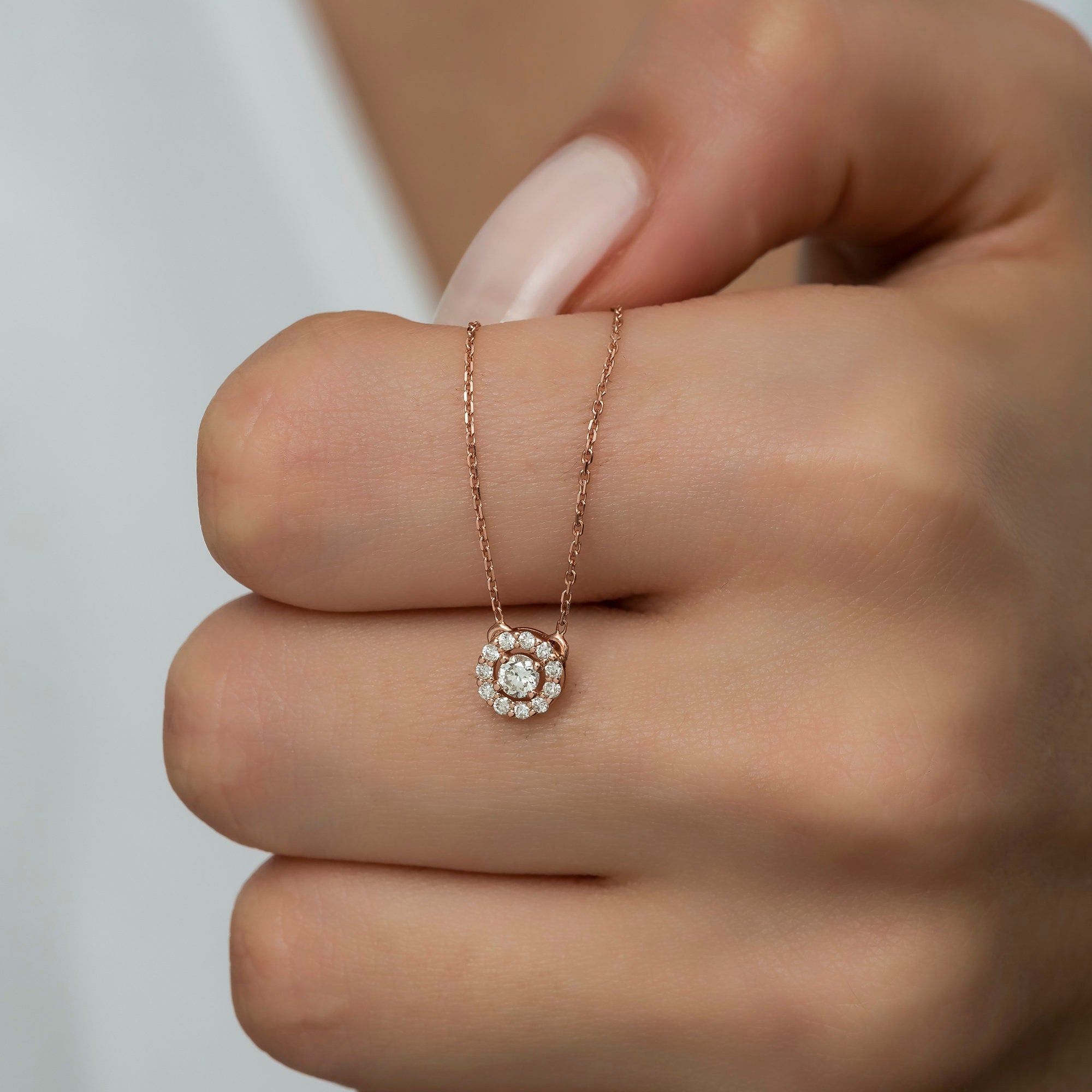 14K Gold Diamond Halo Pendant — Liora