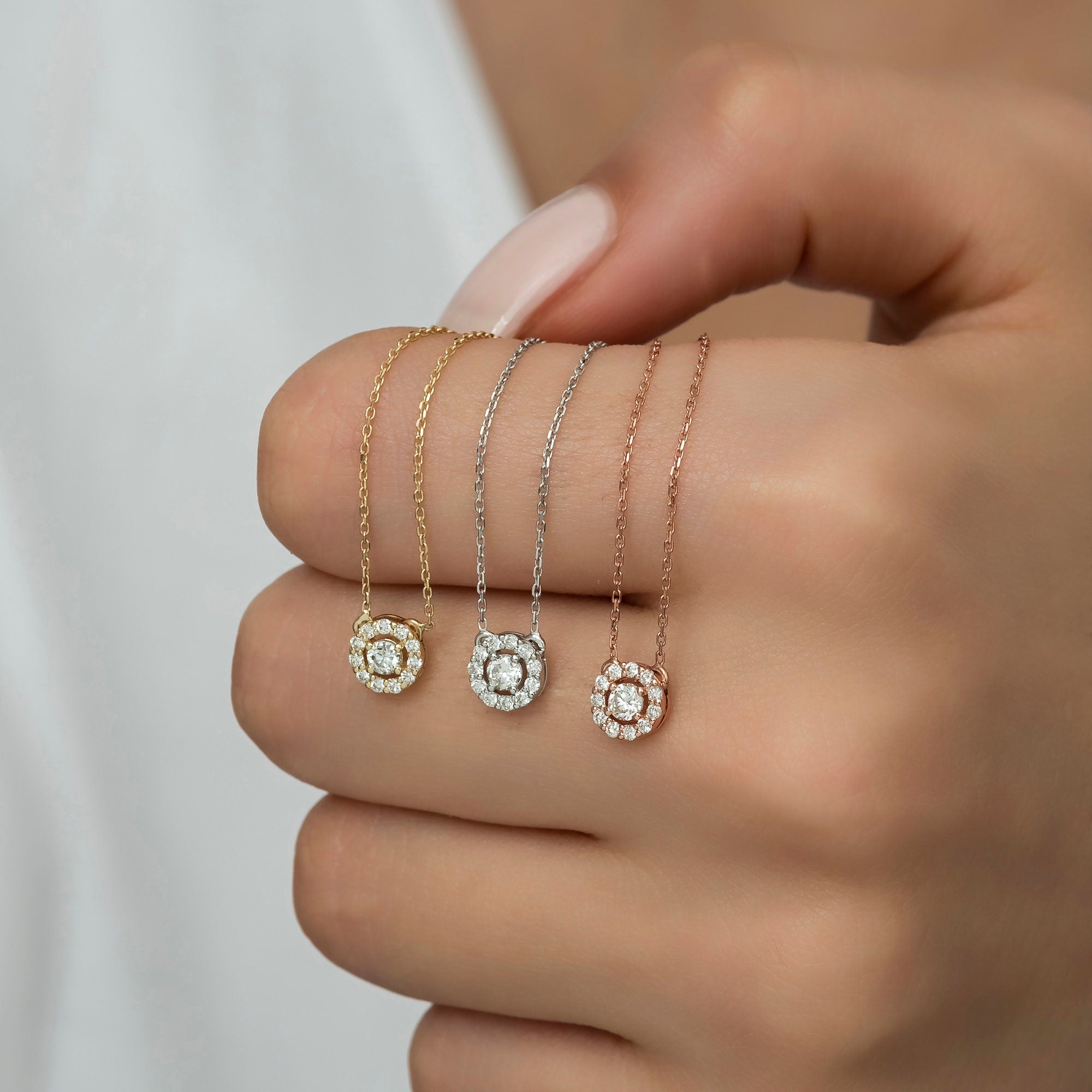 14K Gold Diamond Halo Pendant — Liora