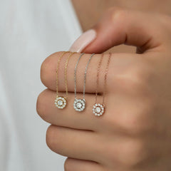 14K Gold Diamond Halo Pendant — Liora