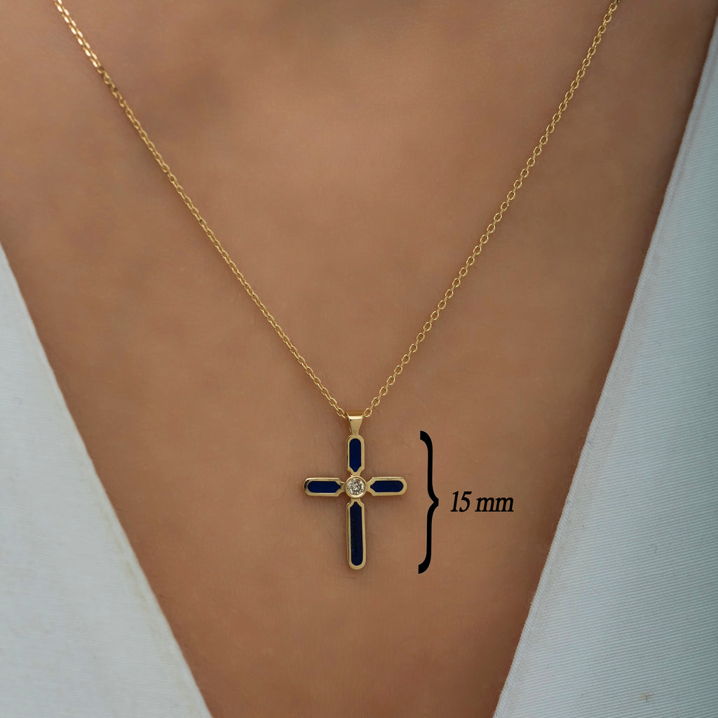 4K Gold Diamond Enamel Cross Necklace – Luminous
