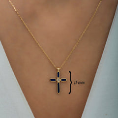 4K Gold Diamond Enamel Cross Necklace – Luminous