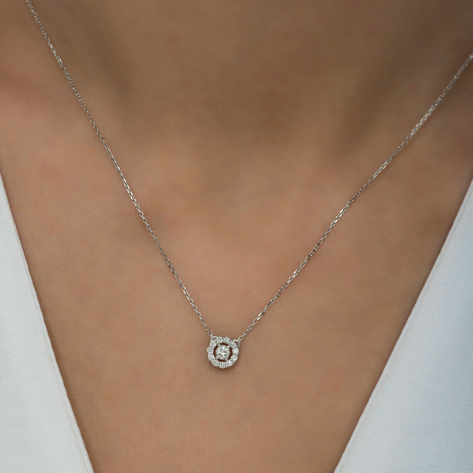 14K Gold Diamond Halo Pendant — Liora