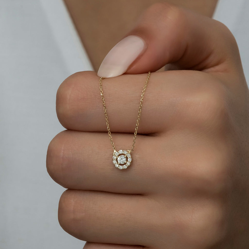 14K Gold Diamond Halo Pendant — Liora