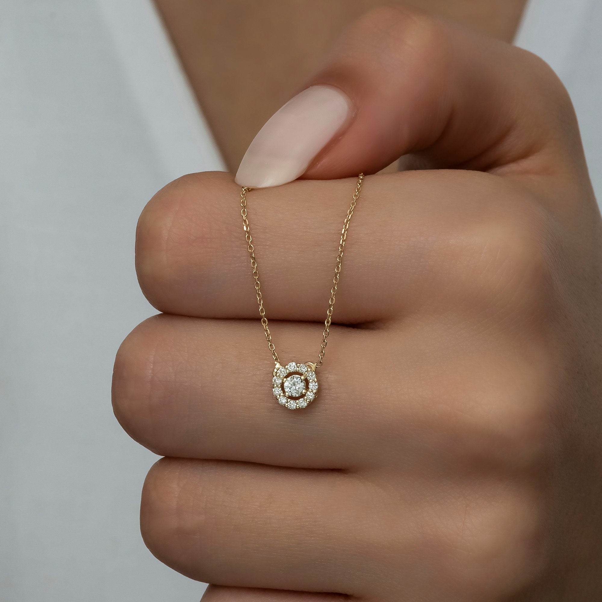 14K Gold Diamond Halo Pendant — Liora