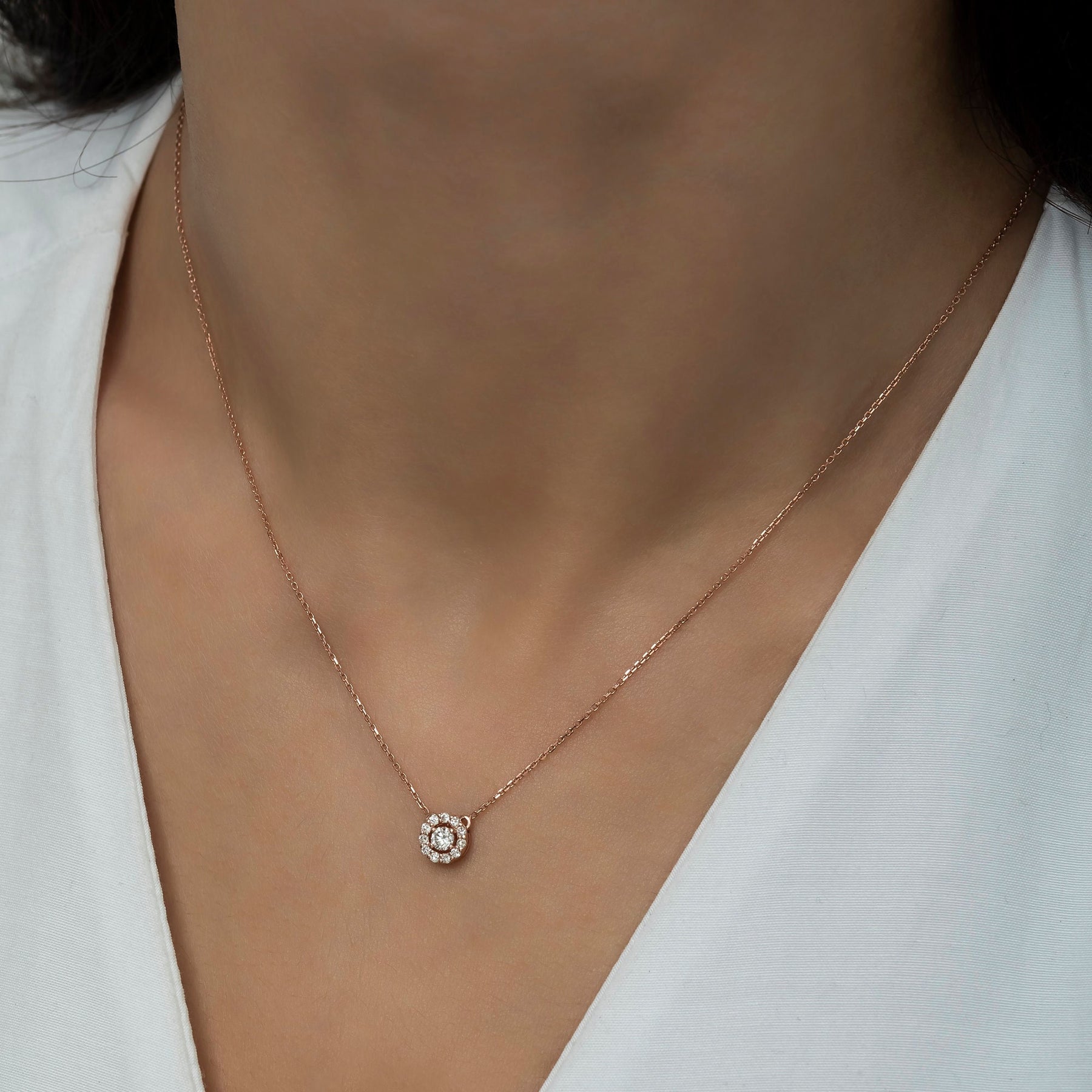 14K Gold Diamond Halo Pendant — Liora