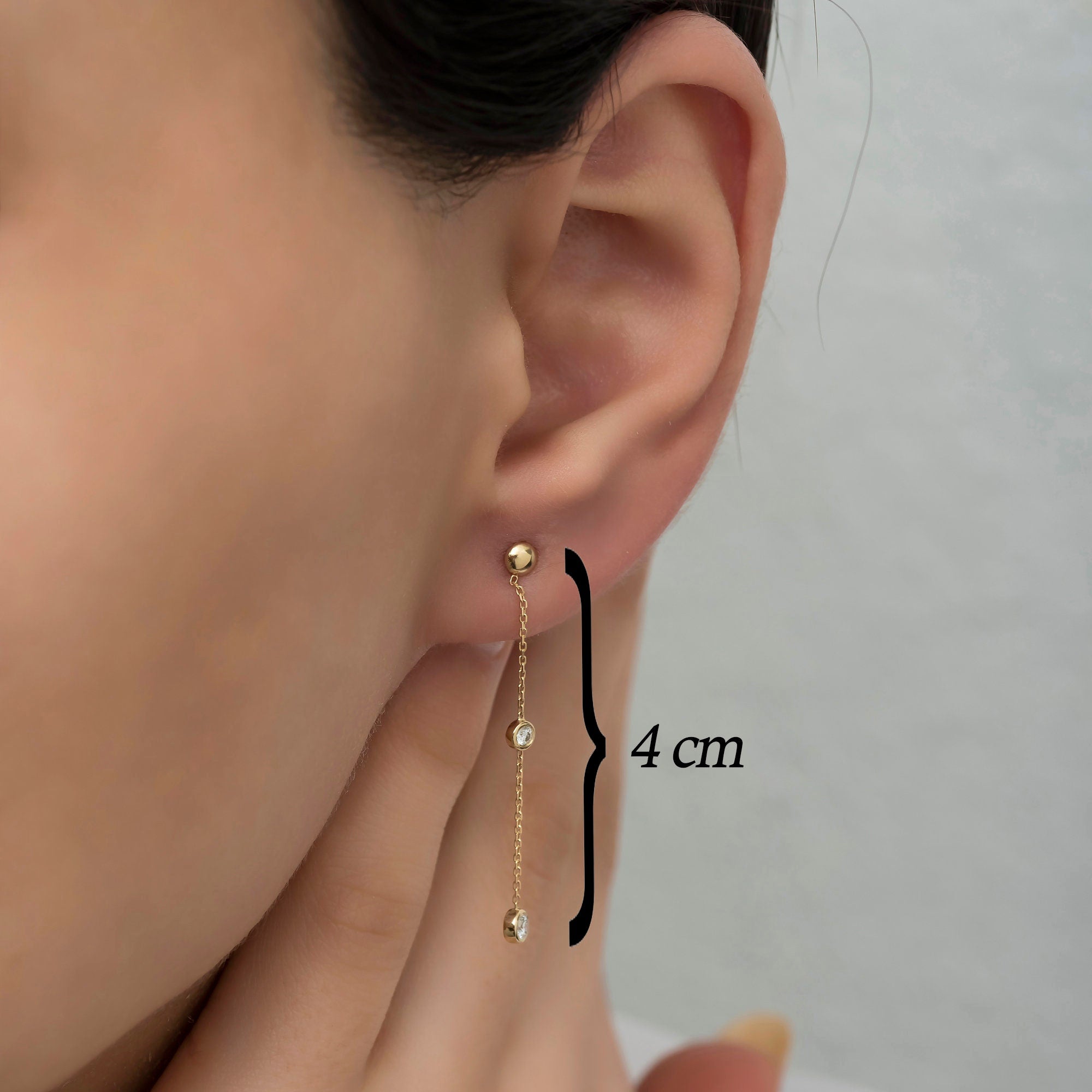 14K Gold Diamond Long Chain Earrings — Elara