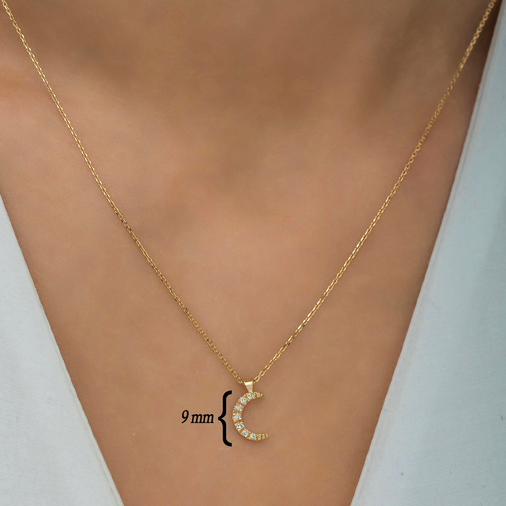 14K Gold Diamond Crescent Moon Necklace – Lunara
