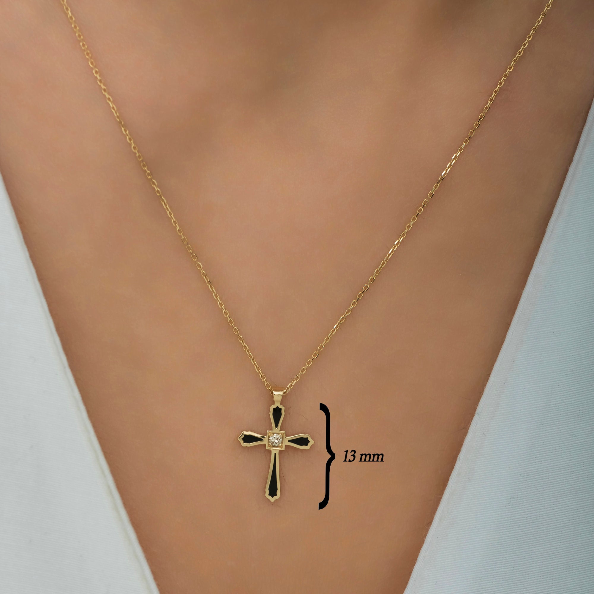 14K Gold Diamond Enamel Cross Necklace – Celestine