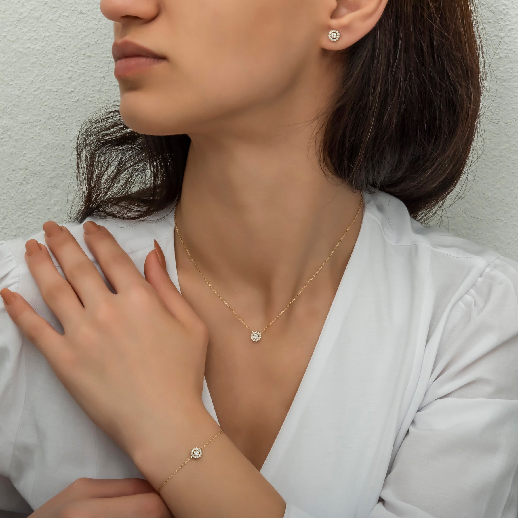 14 Ayar Altın Pırlanta Halo Bileklik — Liora 