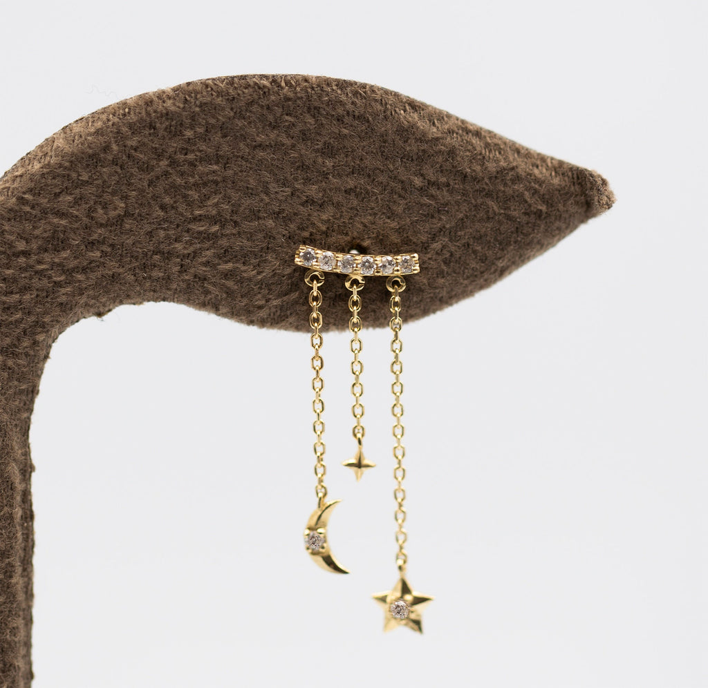 14K Gold Diamond Moon & Star Drop Earrings – Celestia