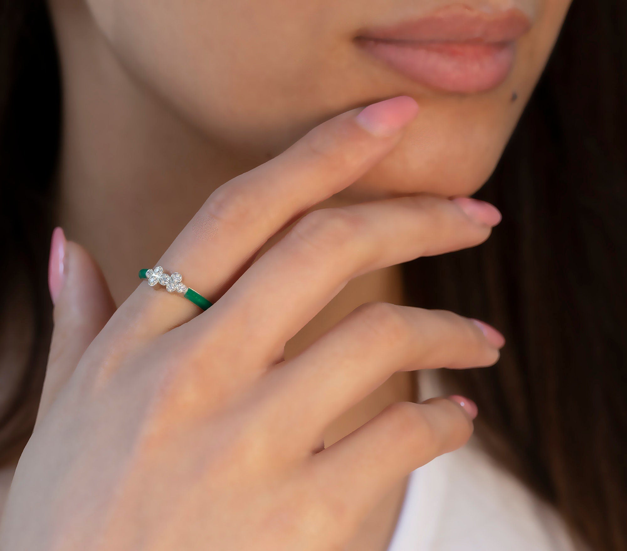 14K Gold Pink Enamel Diamond Ring – Rosavel