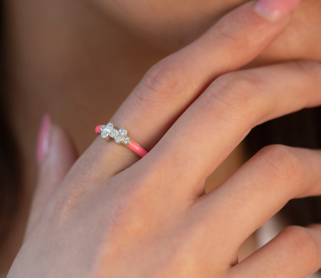 14K Gold Pink Enamel Diamond Ring – Rosavel