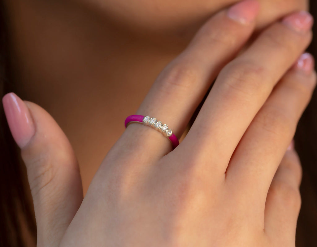 14K Gold Multicolor Diamond Enamel Ring – Lyvianne