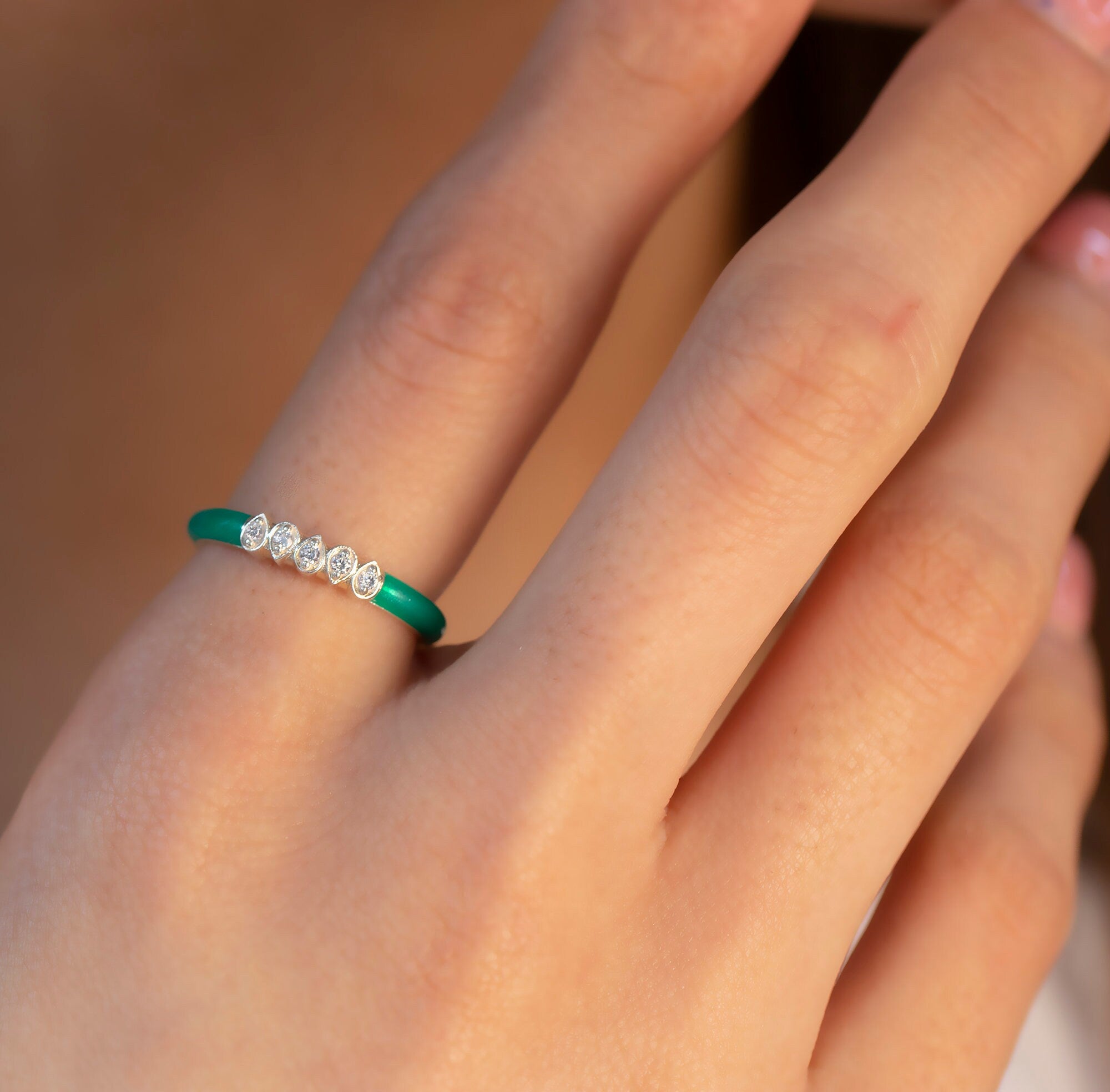 14K Gold Multicolor Diamond Enamel Ring – Lyvianne