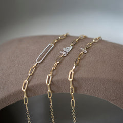 14K Gold Diamond Paperclip Bracelet with Framed for Woman/ Gold Diamond Paperclip Chain Bracelets/ The Mom/ Gift for Her/ Gift for Her