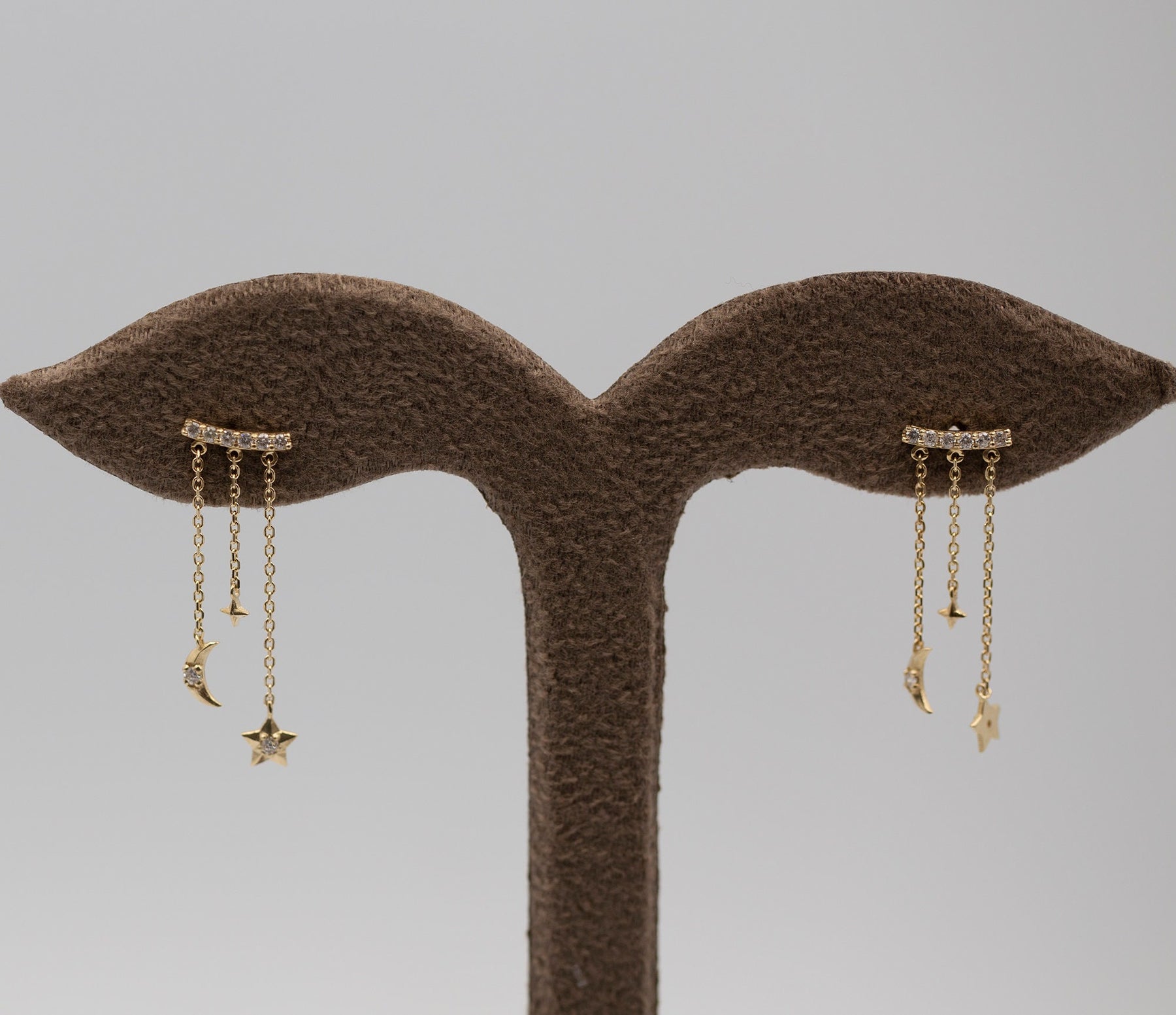 14K Gold Diamond Moon & Star Drop Earrings – Celestia