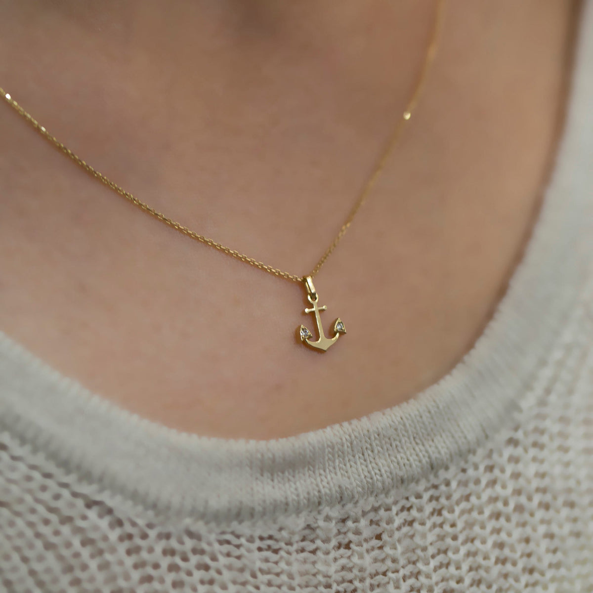 14K Gold Diamond Anchor Necklace for Woman/ Minimalist Gold Anchor Pendants/ Diamond Charm Necklace/ Christmas Gifts/ The Mom/ Birthday