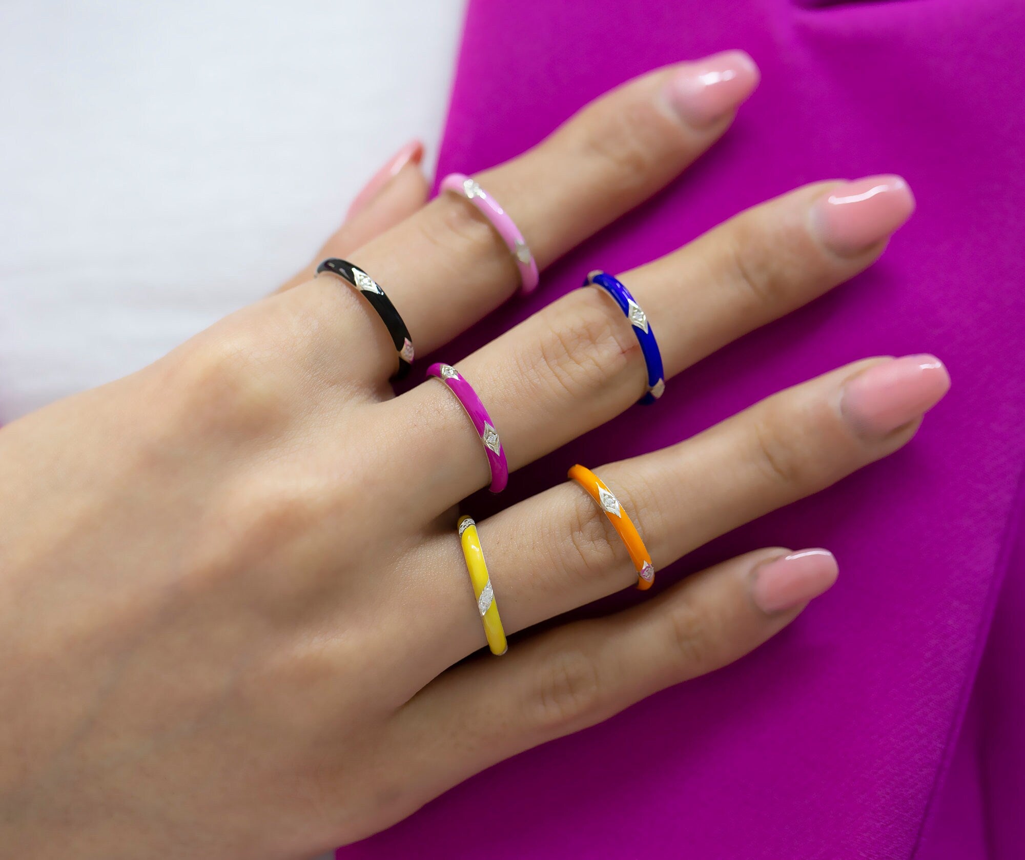 14K Gold Colorful Diamond Enamel Ring – Solenne