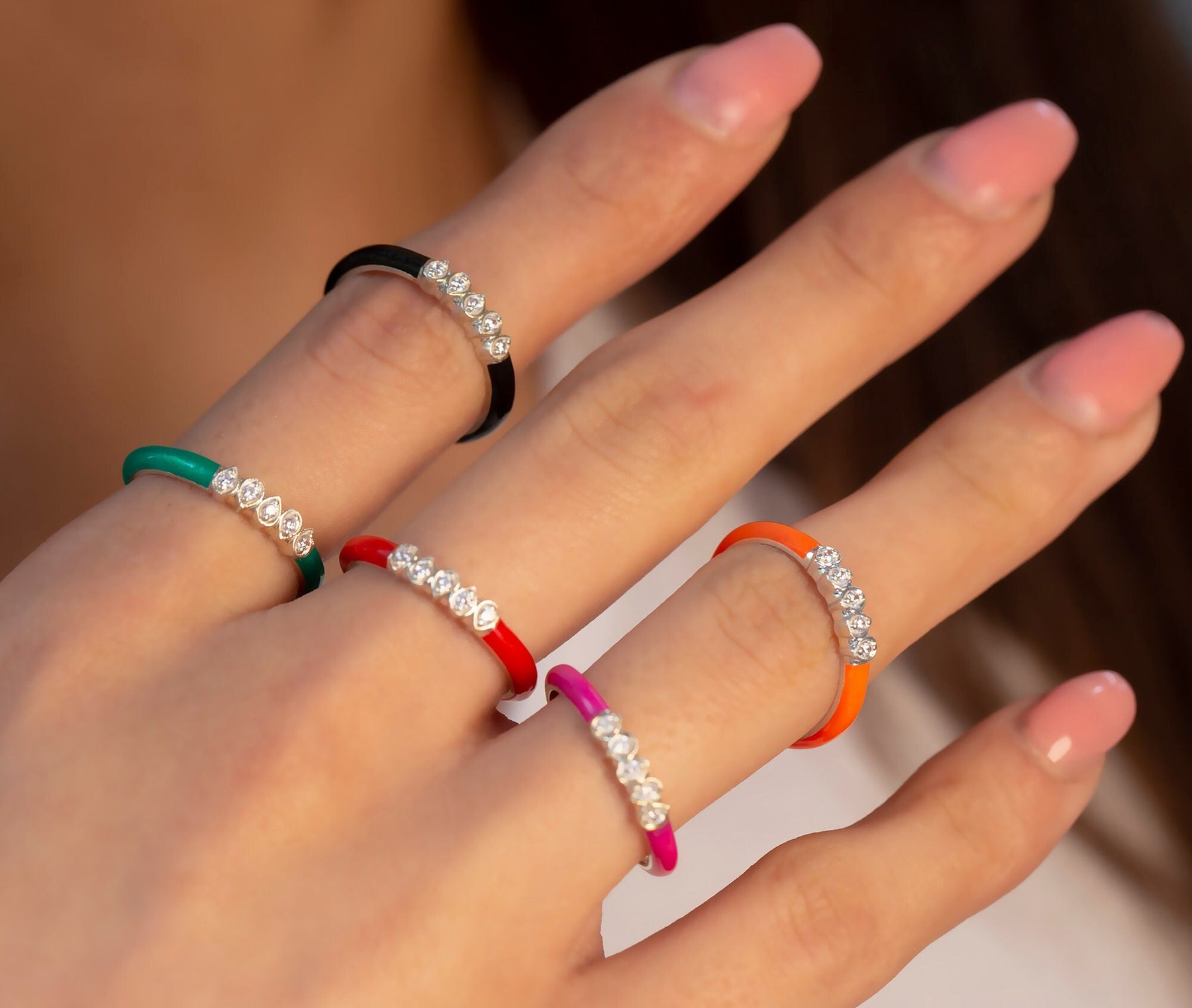 14 Ayar Altın Çok Renkli Elmas Mineli Yüzük – Lyvianne