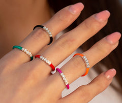 14K Gold Multicolor Diamond Enamel Ring – Lyvianne